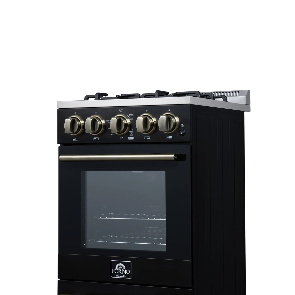 Forno Lamazze 20-Inch Freestanding Gas Range, Black with Antique Brass Trim (FFSGS6265-20BLK)