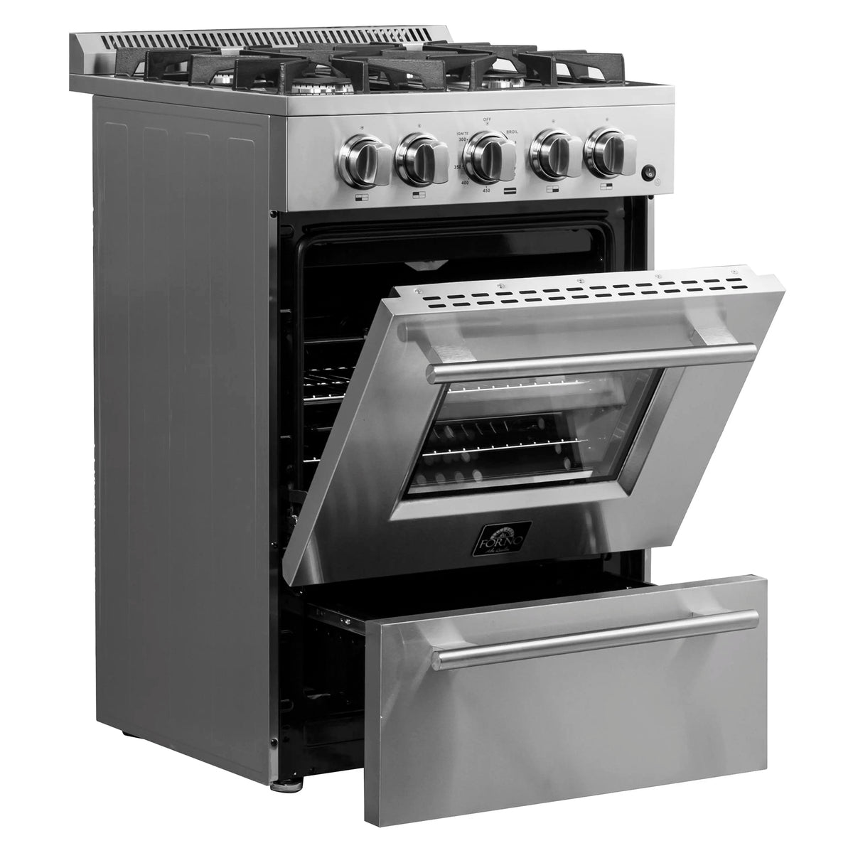 Forno Breno 24-Inch Freestanding Gas Range, 4 Burners, Stainless Steel (FFSGS6272-24)