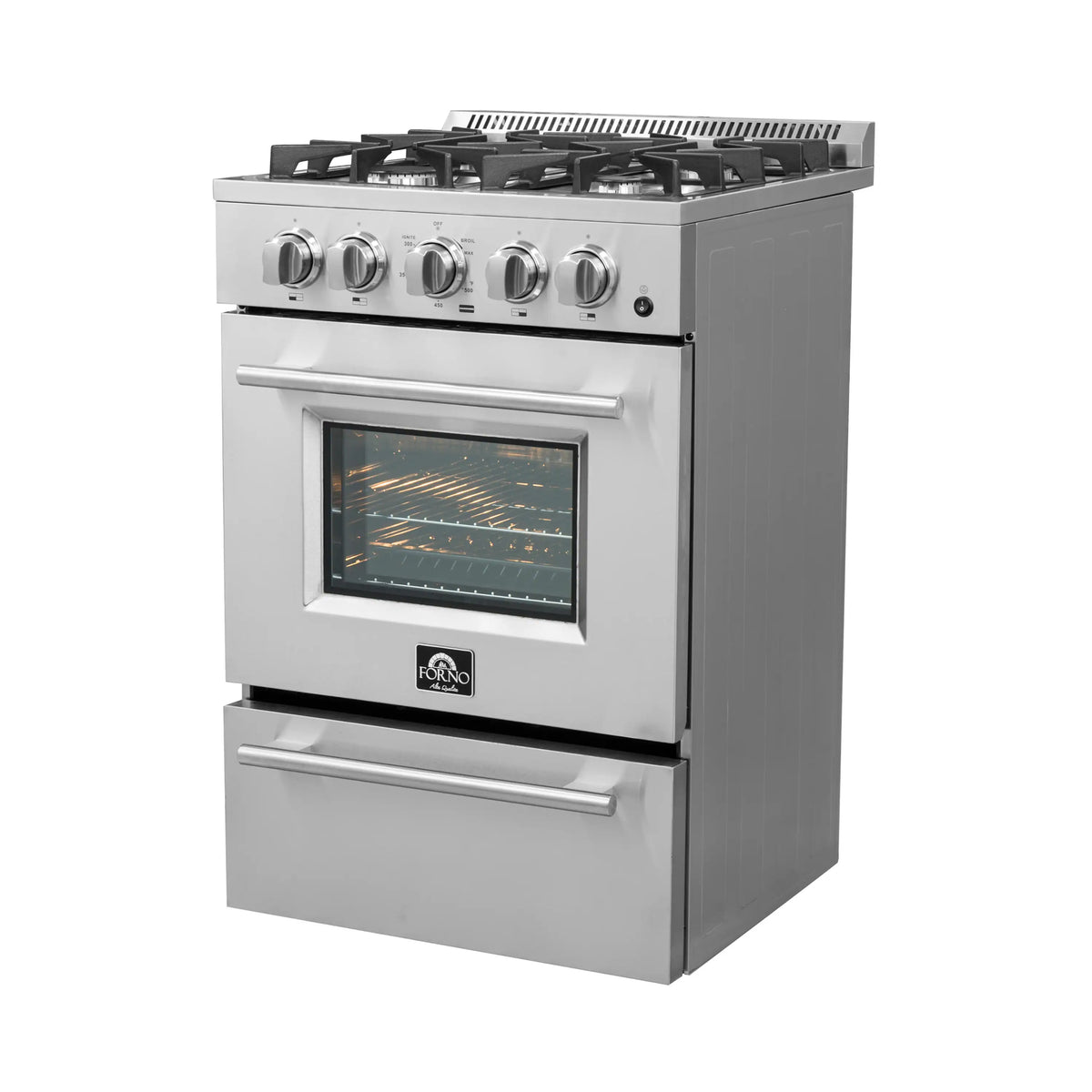 Forno Breno 24-Inch Freestanding Gas Range, 4 Burners, Stainless Steel (FFSGS6272-24)