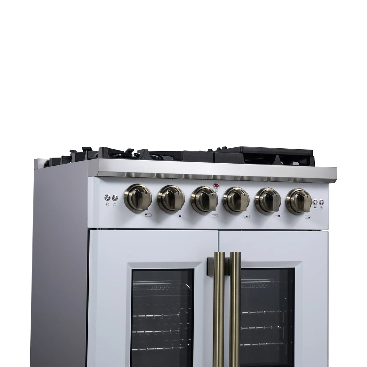 Forno Capriasca 30-Inch Freestanding Gas Range, 4 Burners, 4.32 Cu. Ft. French Door Convection Oven, White with Antique Brass Handle (FFSGS6460-30WHT)