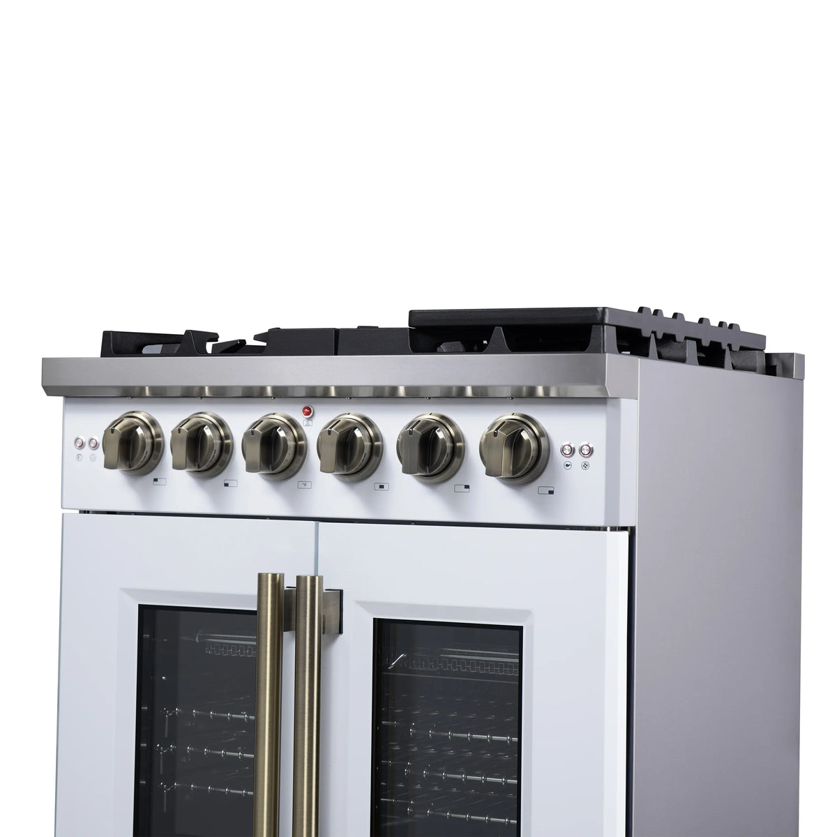 Forno Capriasca 30-Inch Freestanding Gas Range, 4 Burners, 4.32 Cu. Ft. French Door Convection Oven, White with Antique Brass Handle (FFSGS6460-30WHT)