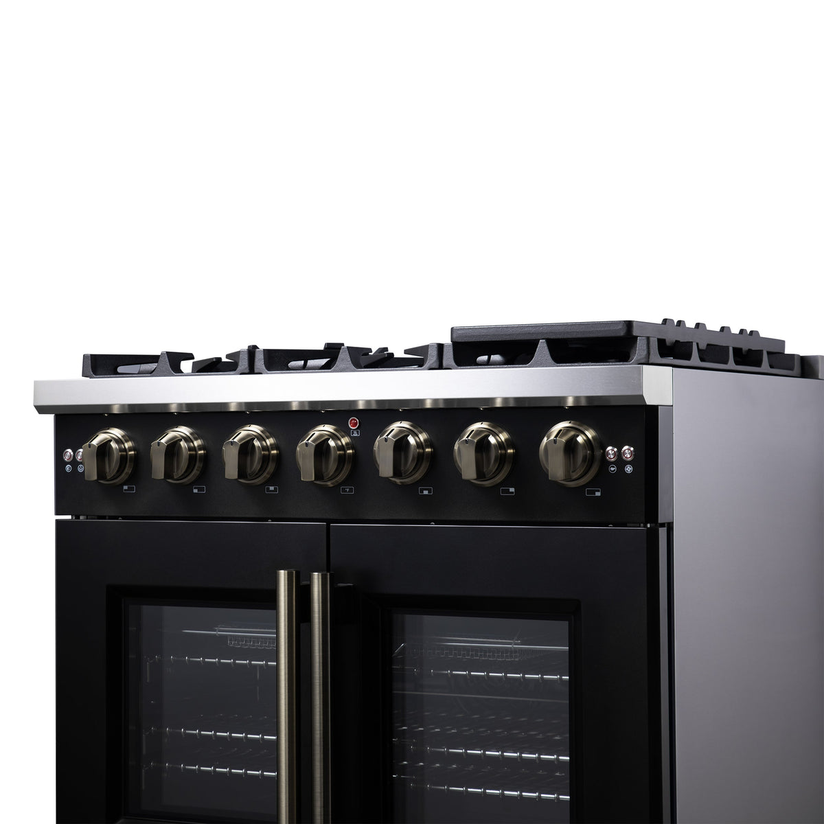 Forno Capriasca 36-Inch Freestanding Gas Range, 6 Burners, 5.36 Cu. Ft. French Door Convection Oven, Black with Antique Brass Handle (FFSGS6460-36BLK)