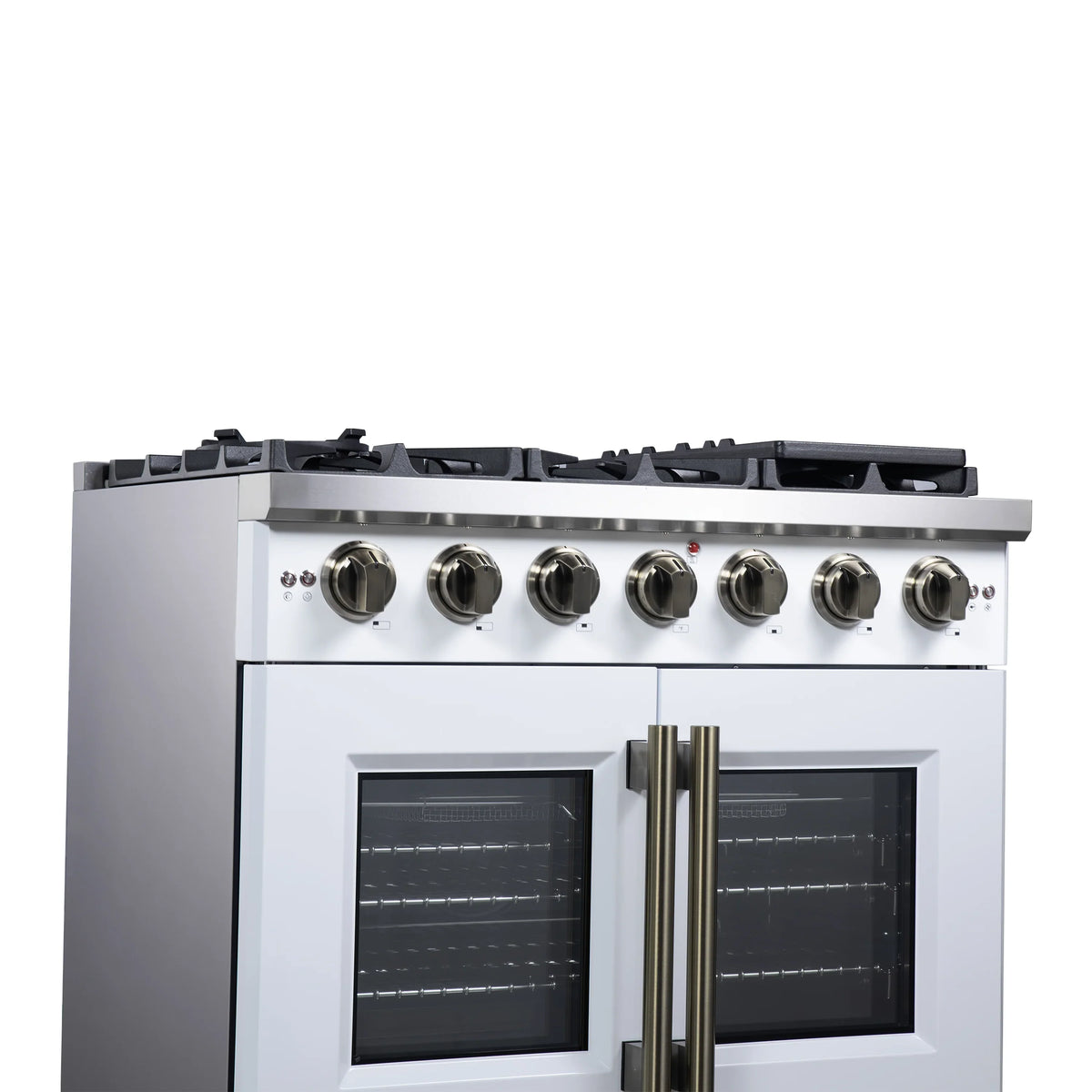 Forno Capriasca 36-Inch Freestanding Gas Range, 6 Burners, 5.36 Cu. Ft. French Door Convection Oven, White with Antique Brass Handle (FFSGS6460-36WHT)