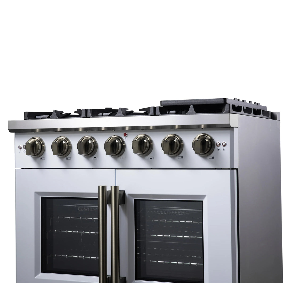 Forno Capriasca 36-Inch Freestanding Gas Range, 6 Burners, 5.36 Cu. Ft. French Door Convection Oven, White with Antique Brass Handle (FFSGS6460-36WHT)