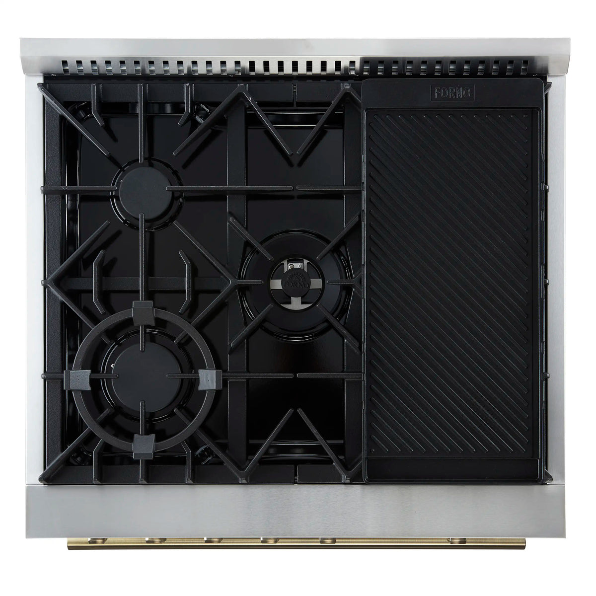 Forno Giovanni 30-Inch Gas Range, 5 Burners, 4.32 Cu. Ft. Convection Oven, Temperature Gauge, Black with Antique Brass Trim (FFSGS6274-30BLK)