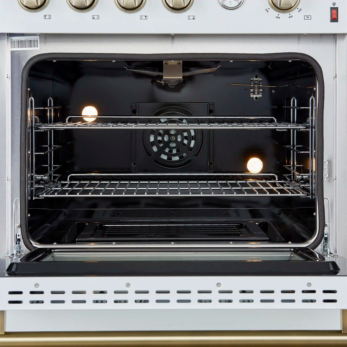 Forno Marco 30-Inch Freestanding Gas Range, 4 Burners, 4.32 Cu. Ft. Convection Oven, White with Antique Brass Trim (FFSGS6277-30WHT)