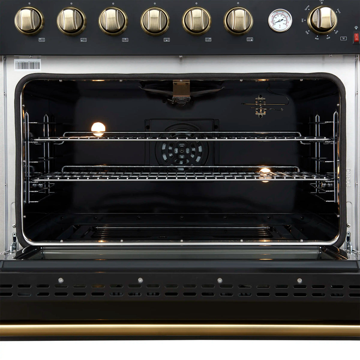 Forno Marco 36-Inch Freestanding Gas Range, 6 Burners, 5.36 Cu. Ft. Convection Oven, Black with Antique Brass Trim (FFSGS6277-36BLK)