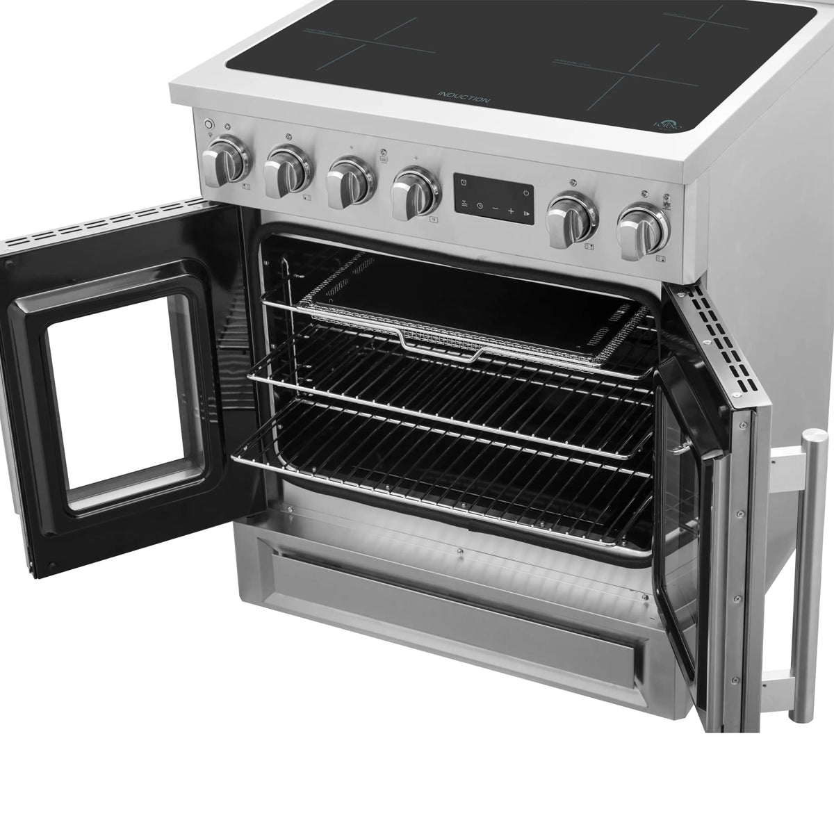 Forno Torino 30-Inch Freestanding French Door Induction Range, True Convection, Air Fry, Stainless Steel (FFSIN0950-30)