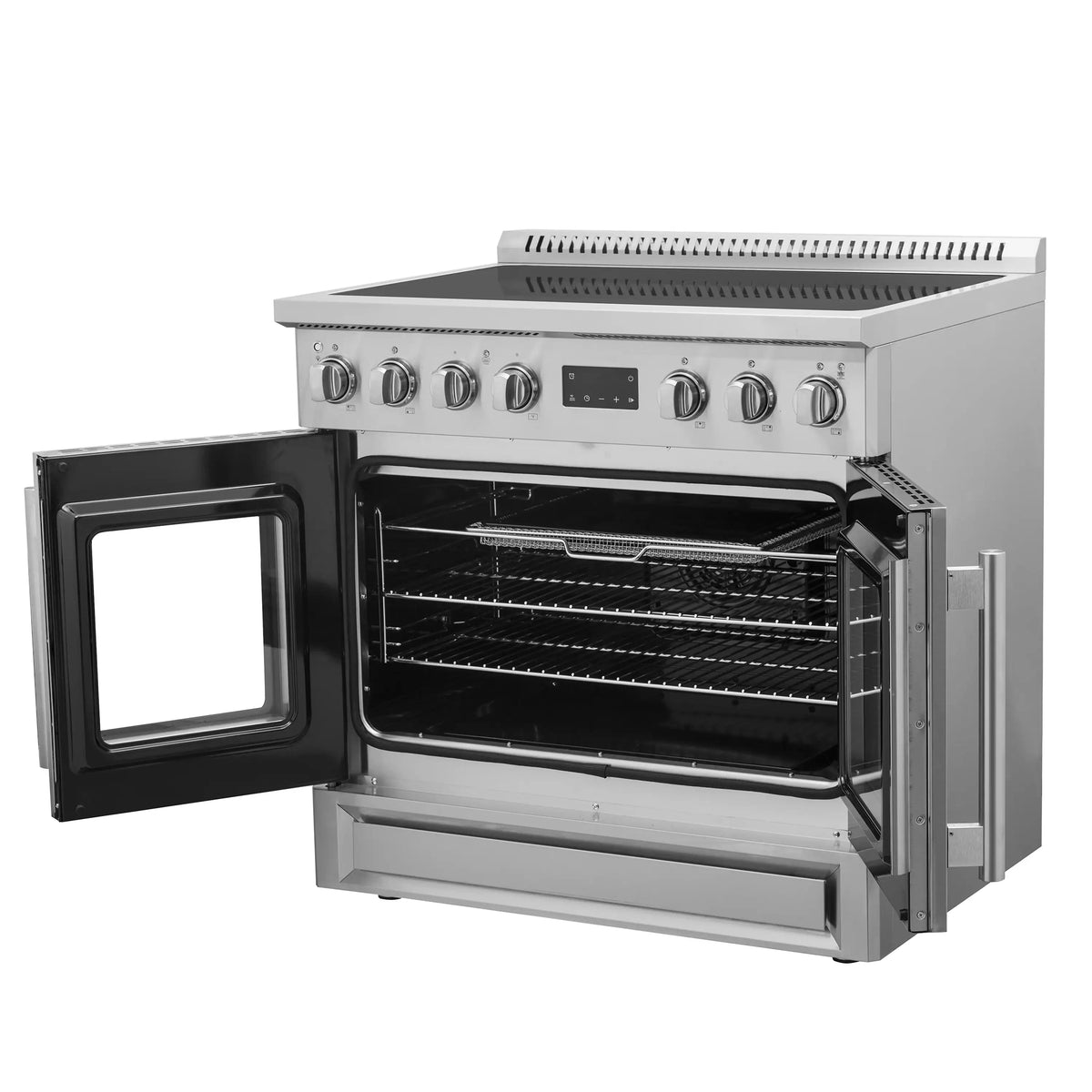 Forno Torino 36-Inch Freestanding French Door Induction Range, True Convection, Air Fry, Stainless Steel (FFSIN0950-36)