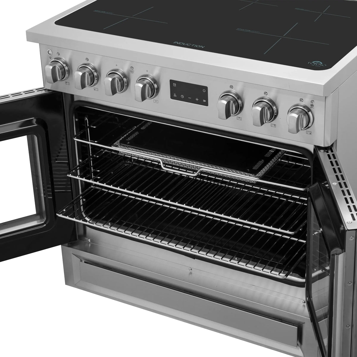 Forno Torino 36-Inch Freestanding French Door Induction Range, True Convection, Air Fry, Stainless Steel (FFSIN0950-36)