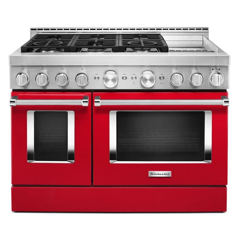 KitchenAid KFGC558JPA 48'' Smart Commercial-Style Gas Range with Griddle Passion Red
