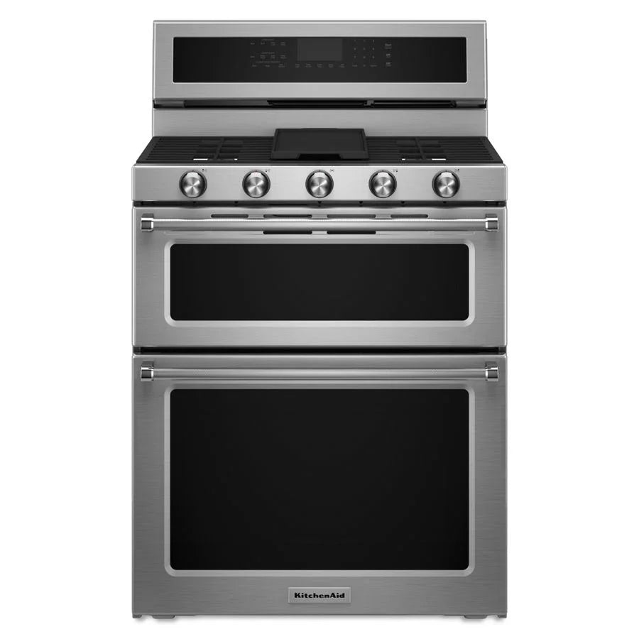 KitchenAid KFGD500ESS 30-inch 5 Burner Gas Double Oven Convection Range Stainless Steel