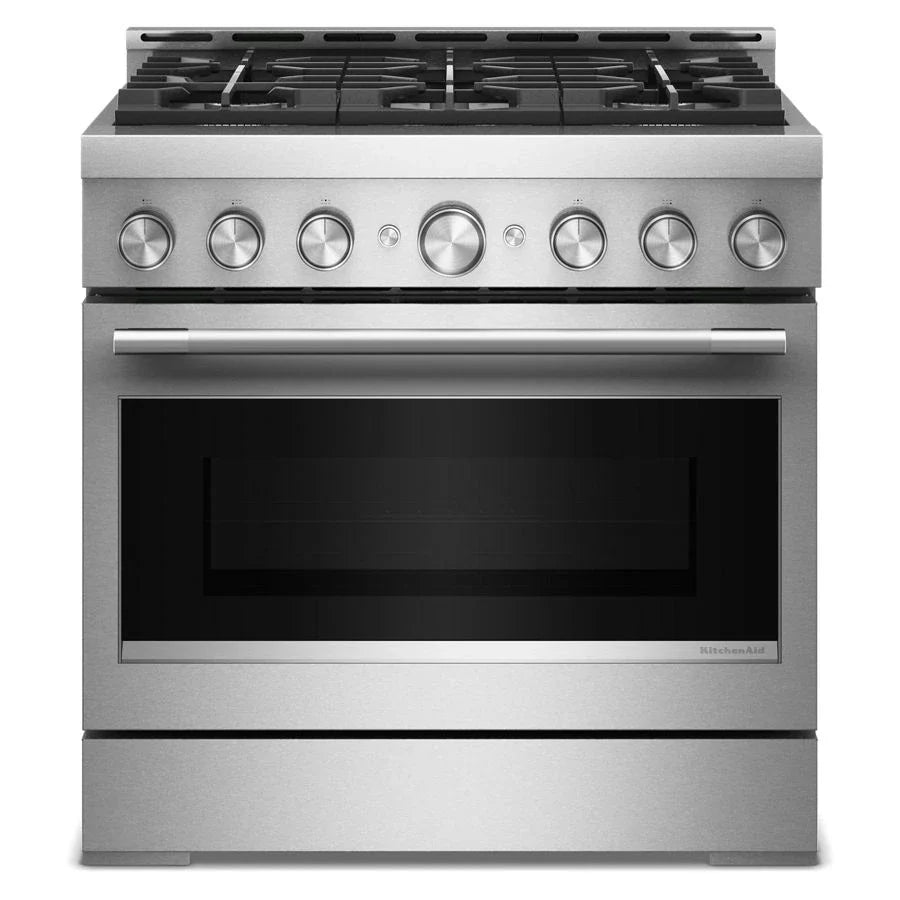 KitchenAid KFGS936SSS 36-inch 6 Burner Commercial-style Gas Range With No Preheat Air Fry Mode Stainless Steel