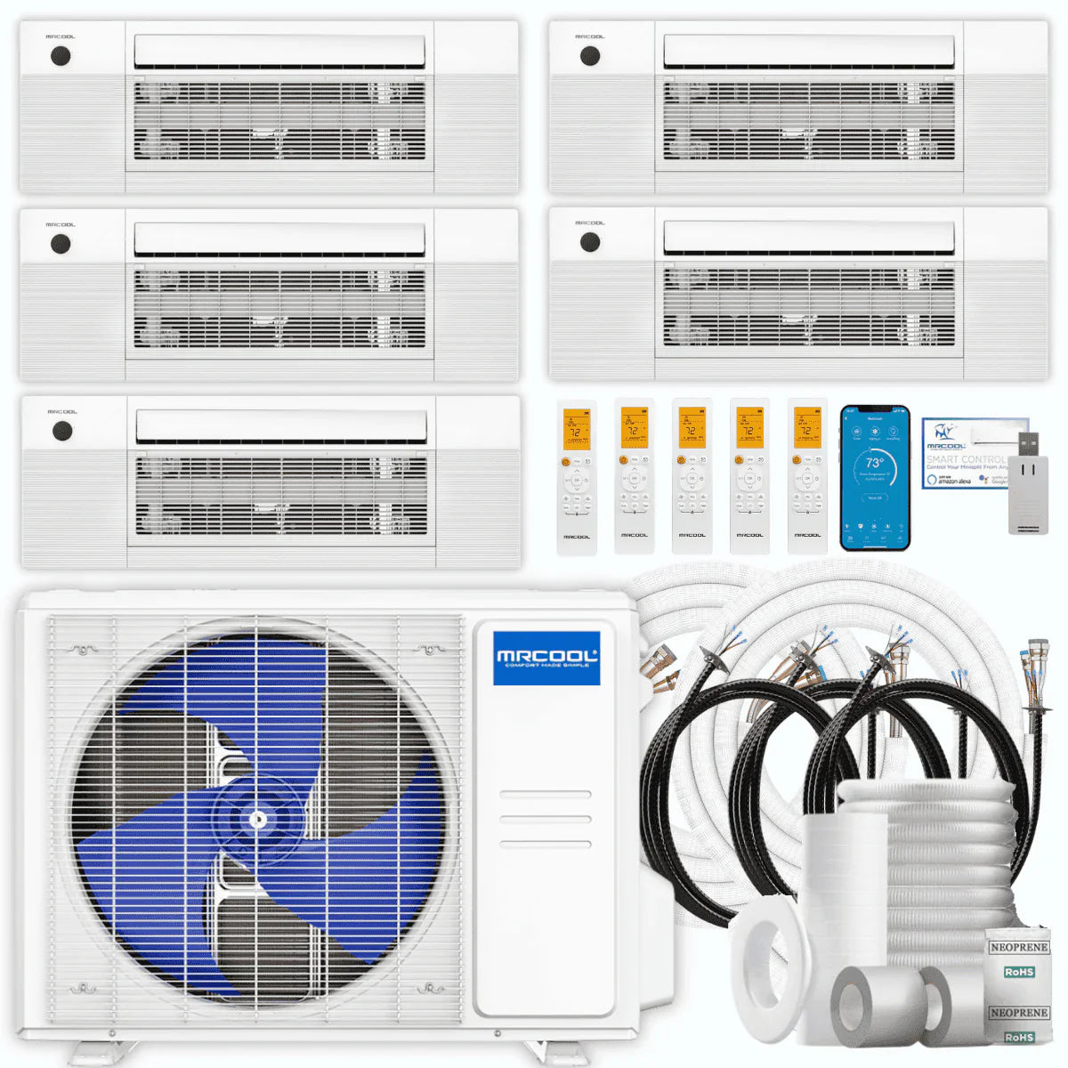 MRCOOL DIY 5th Gen Multi-Zone 5-Zone 36,000 BTU 23 SEER2 (6K + 6K + 6K + 6K + 6K) Ductless Mini-Split Air Conditioner and Heat Pump with Ceiling Cassettes