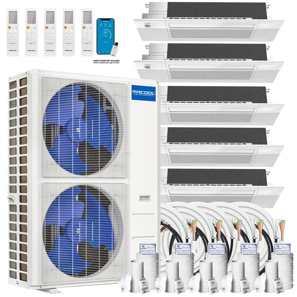 MRCOOL DIY 5th Gen Multi-Zone 5-Zone 55,000 BTU 22 SEER2 (9K + 9K + 9K + 18K + 18K) Ductless Mini-Split Air Conditioner and Heat Pump with Ceiling Cassettes