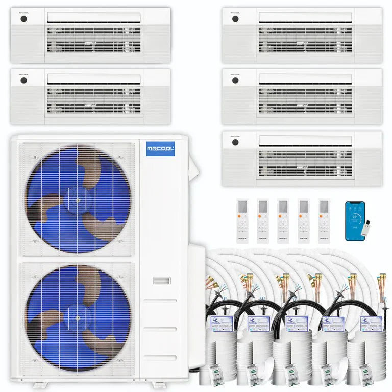 MRCOOL DIY 5th Gen Multi-Zone 5-Zone 55,000 BTU 22 SEER2 (9K + 9K + 9K + 18K + 18K) Ductless Mini-Split Air Conditioner and Heat Pump with Ceiling Cassettes