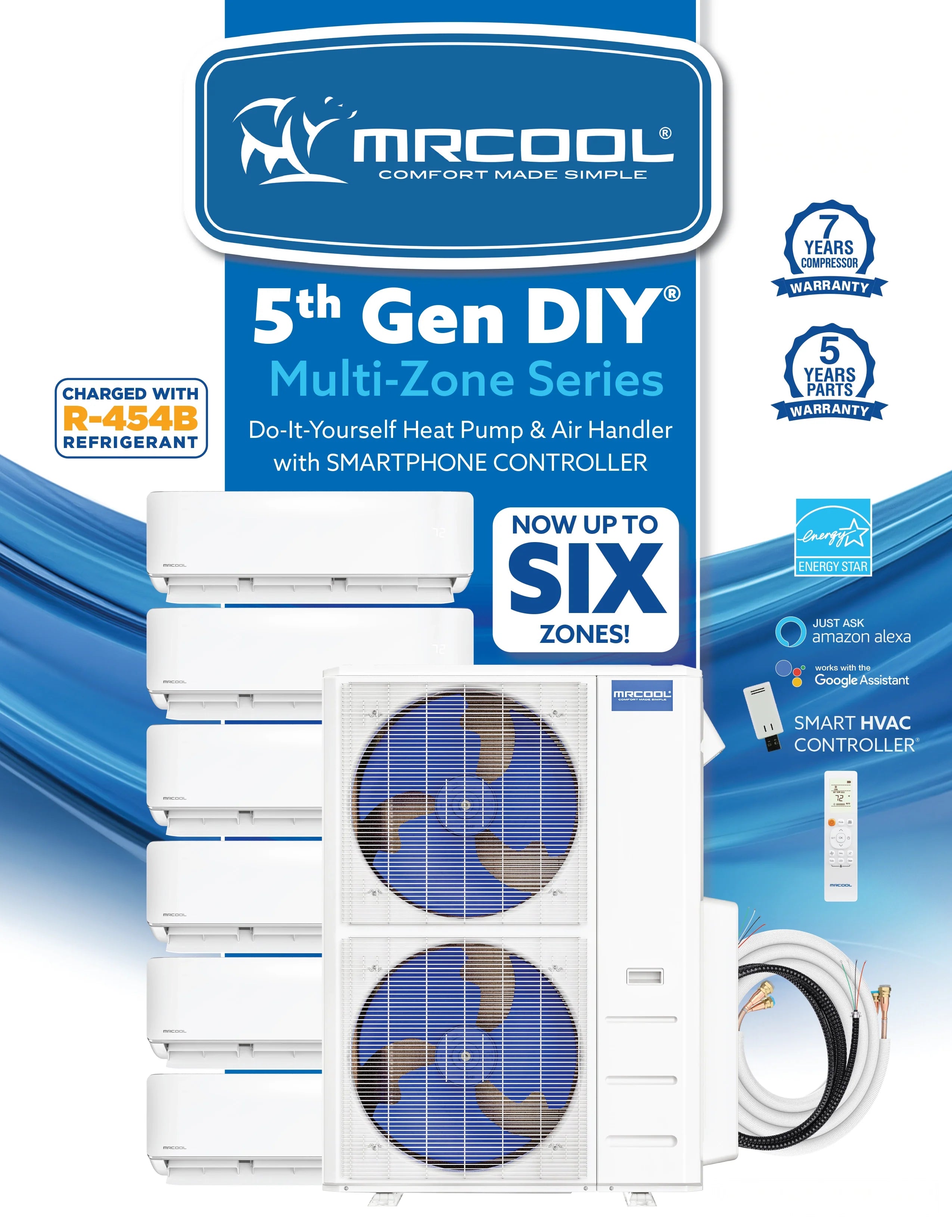 MRCOOL DIY 5th Gen Multi-Zone 6-Zone 55,000 BTU 22 SEER2 (6K + 6K + 6K + 9K + 9K + 24K) Ductless Mini-Split Air Conditioner and Heat Pump