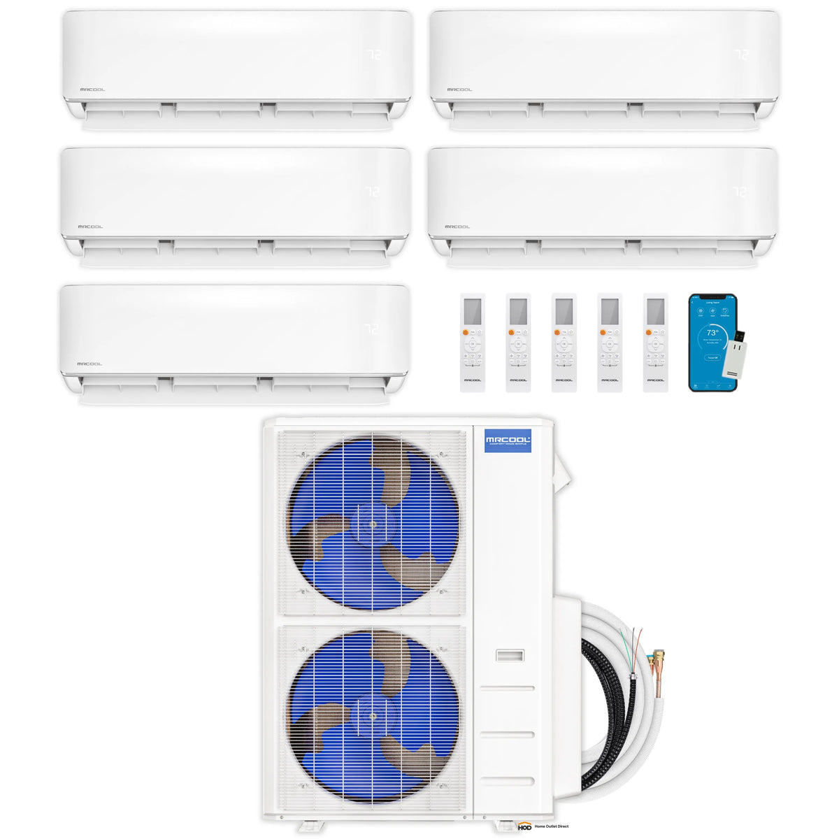 MRCOOL DIY 5th Gen Mini Split - 5-Zone 48,000 BTU Ductless Air Conditioner and Heat Pump Condenser with 24K + 6K + 6K + 6K + 6K Wall Mount Air Handlers