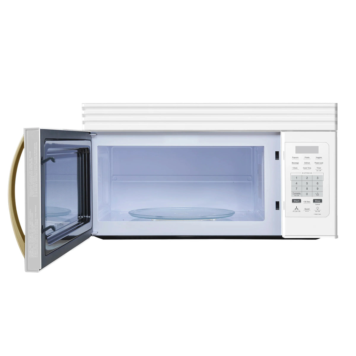 Forno Scalo 30-Inch Over the Range Microwave, 1.6 Cu. Ft., 300 CFM, Touch Control, LED Light, White with Antique Brass Handle (FOTR3007-30WHT)