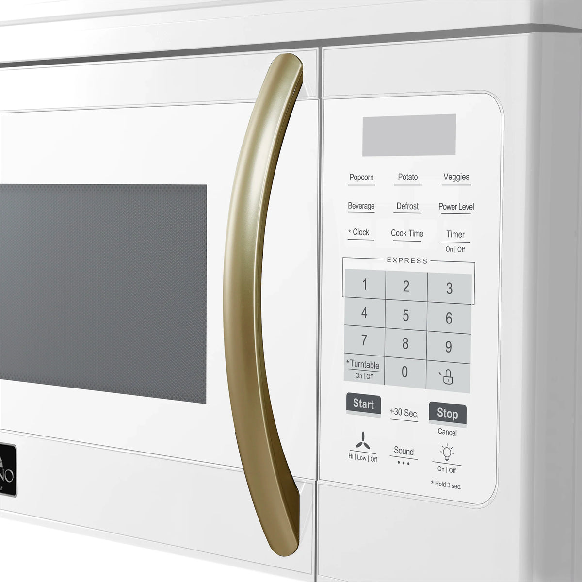 Forno Scalo 30-Inch Over the Range Microwave, 1.6 Cu. Ft., 300 CFM, Touch Control, LED Light, White with Antique Brass Handle (FOTR3007-30WHT)