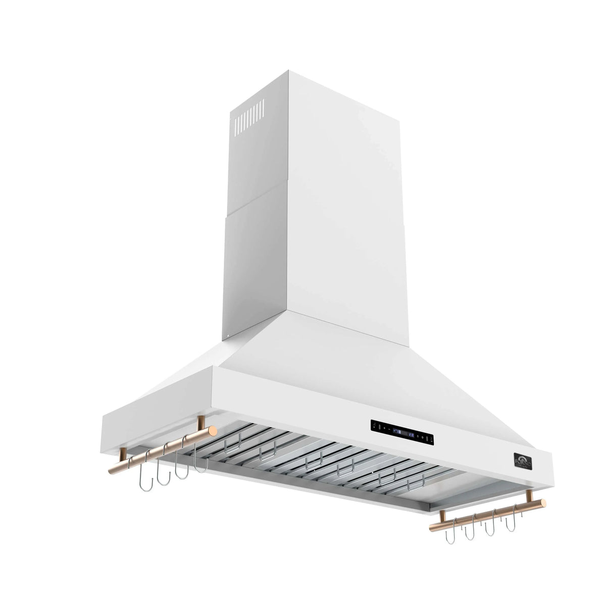 Forno Venezia 48-Inch Wall-Mount Range Hood, Touch Controls, Baffle Filters, White with Antique Brass Handle (FRHWM5503-48WHT)
