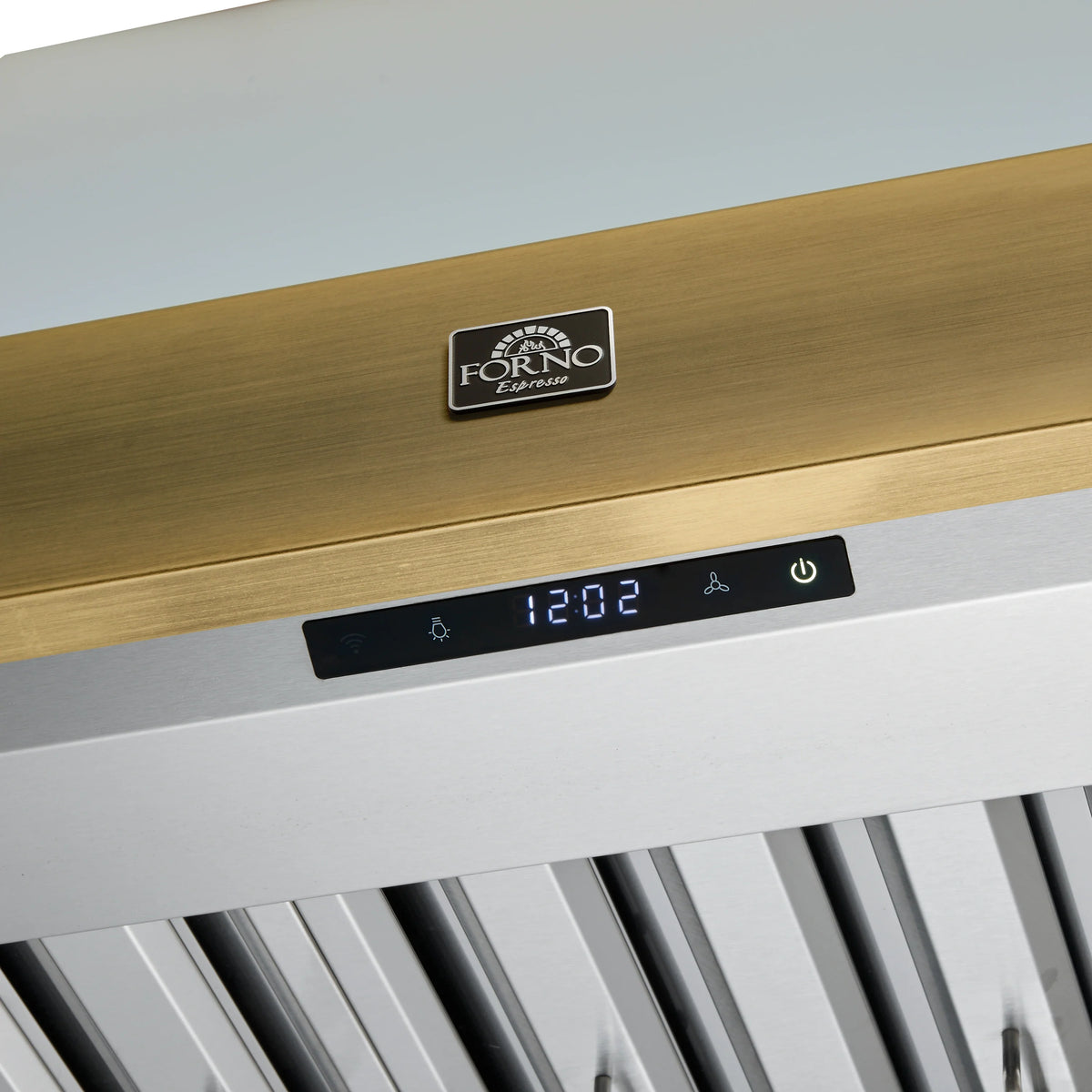 Forno Vittorio 36-Inch Wall-Mount Range Hood, 600 CFM, White with Antique Brass Trim (FRHWM5078-36WHT)