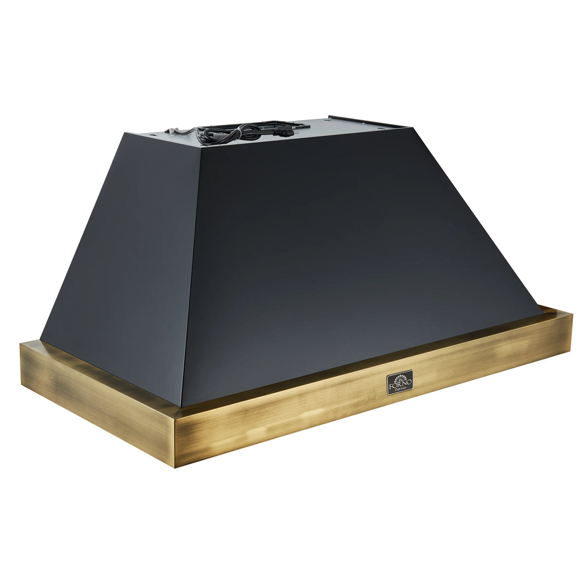 Forno Vittorio 48-Inch Wall-Mount Range Hood, 600 CFM, Black with Antique Brass Trim (FRHWM5078-48BLK)