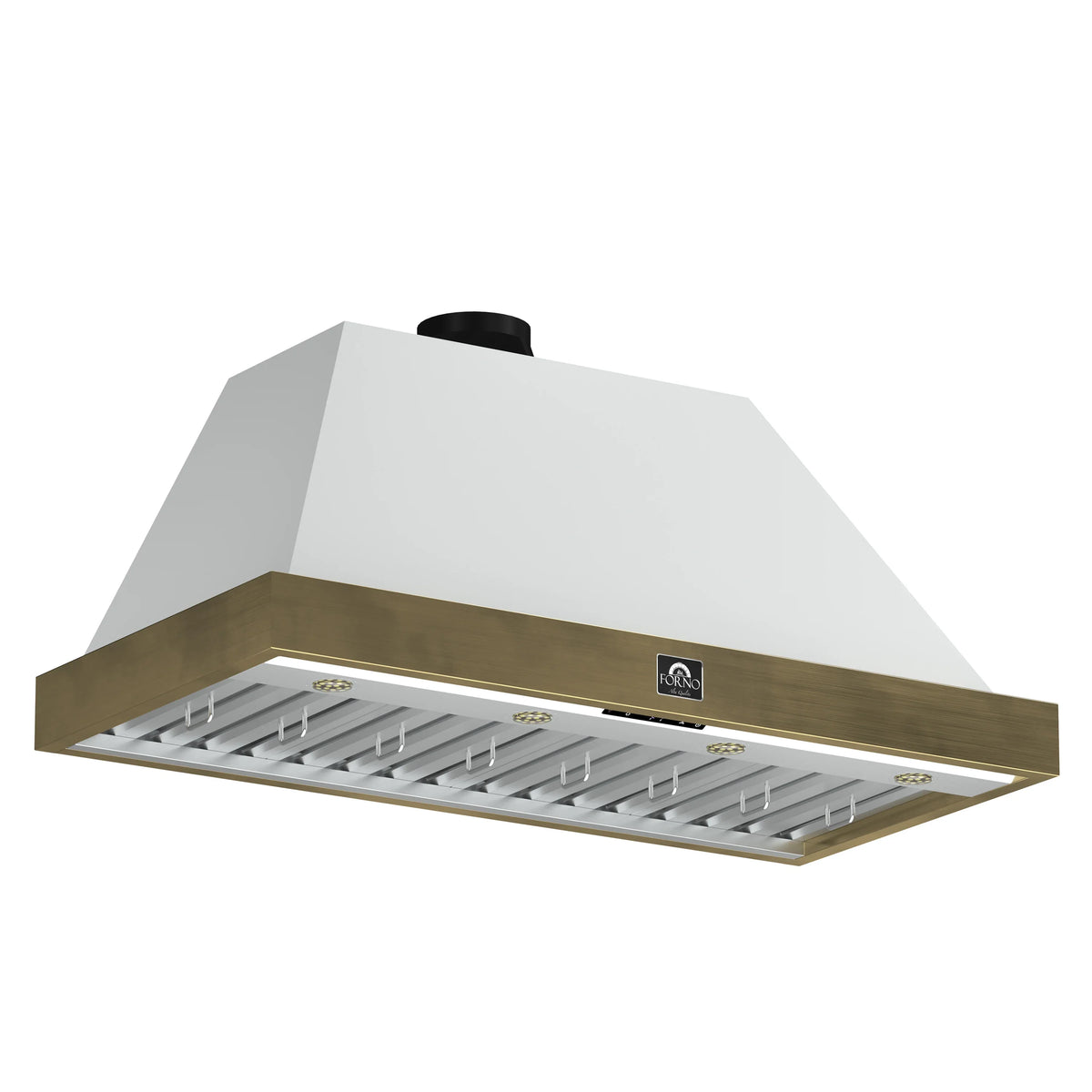 Forno Vittorio 48-Inch Wall-Mount Range Hood, 600 CFM, White with Antique Brass Trim (FRHWM5078-48WHT)