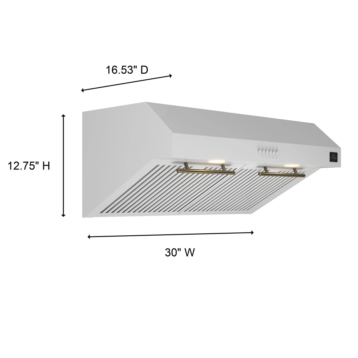 Forno Bari Espresso 30-Inch Under Cabinet Range Hood, 400 CFM, White with Antique Brass Trim (FRHUC5255-30WHT)