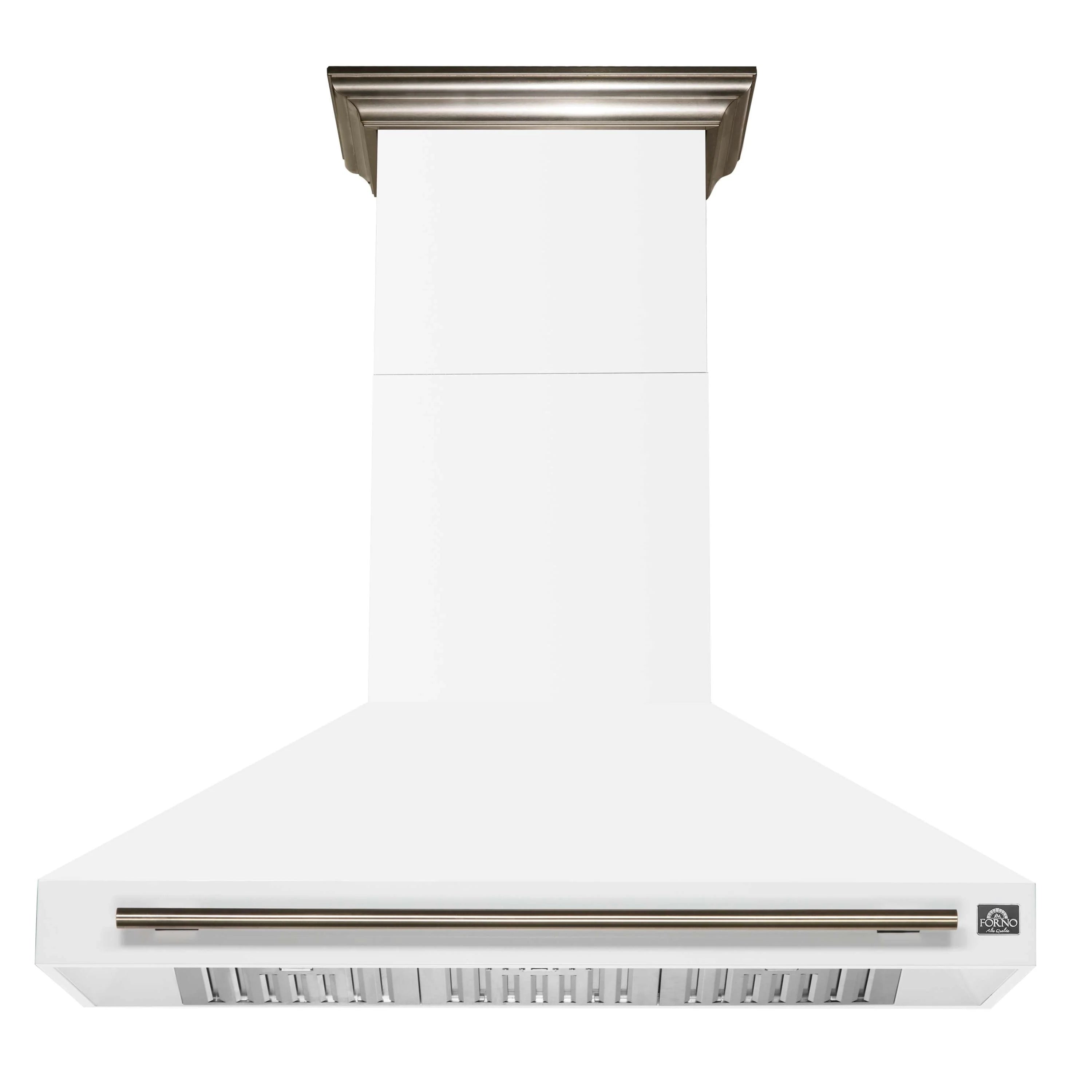 Forno Aria 48-Inch Wall Mount Range Hood in White with Antique Brass Handle (FRHWM5095-48WHT)