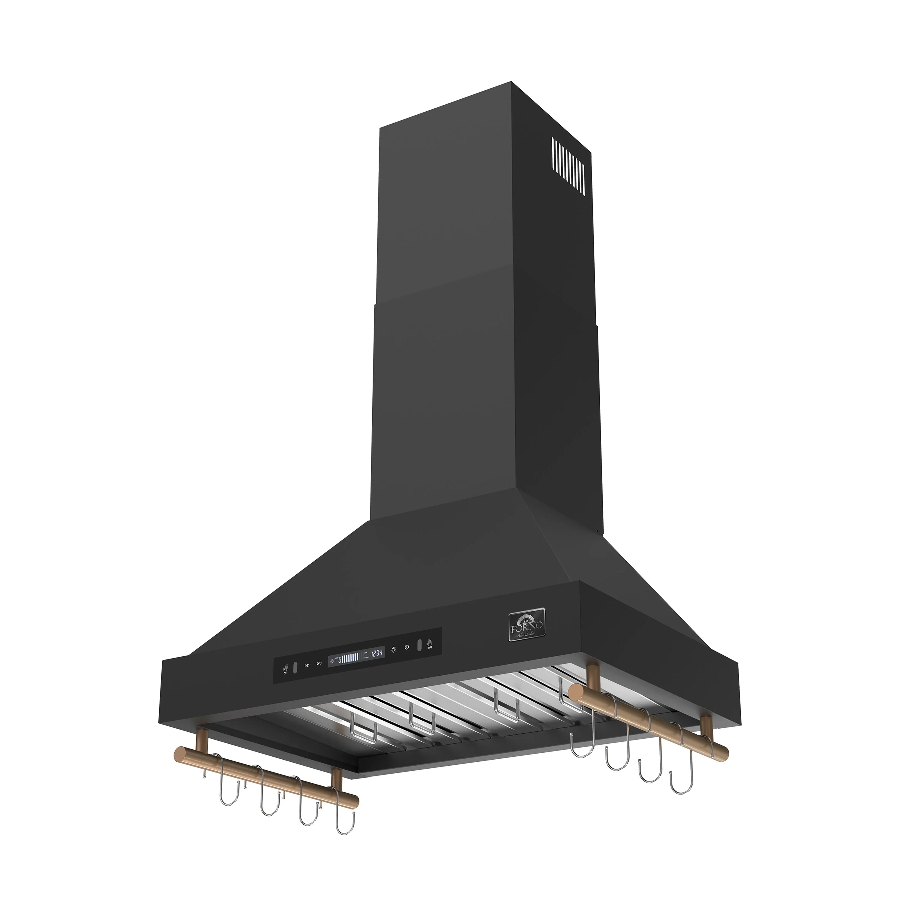 Forno Venezia 30-Inch Wall-Mounted Range Hood in Black with Antique Brass Trim (FRHWM5503-30BLK)
