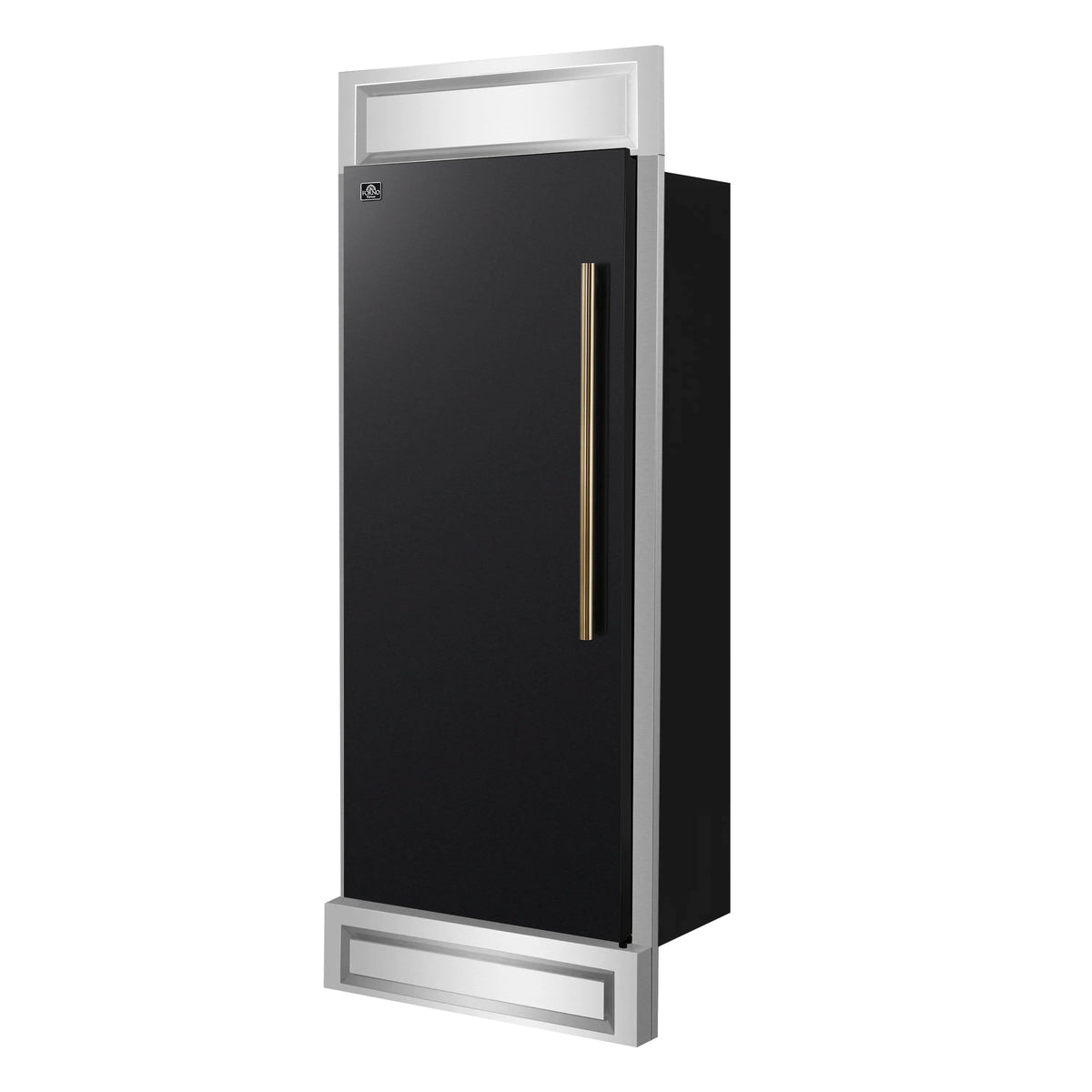 Forno Maderno 28-Inch Built-In Convertible Refrigerator in Black with Antique Brass, 13.6 cu.ft, Left Swing, Decorative Grille (FFFFD1722-32LMG-BLK)