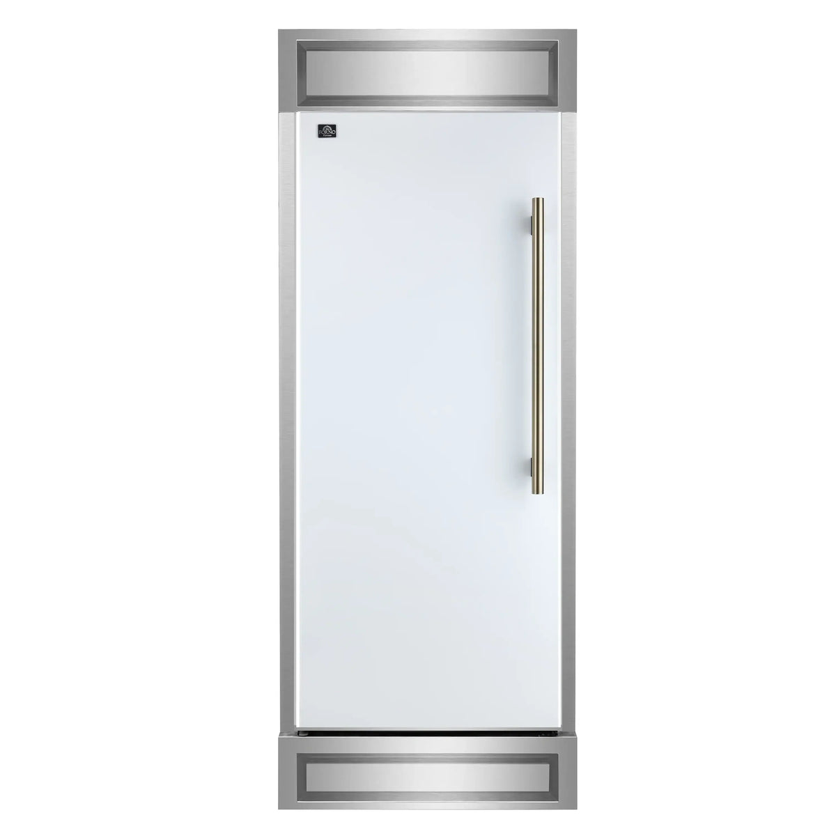 Forno Maderno 28-Inch Built-In 13.6 Cu.Ft. Convertible Refrigerator in White with Antique Brass Handle, Left Swing with Decorative Grille (FFFFD1722-32LMG-WHT)