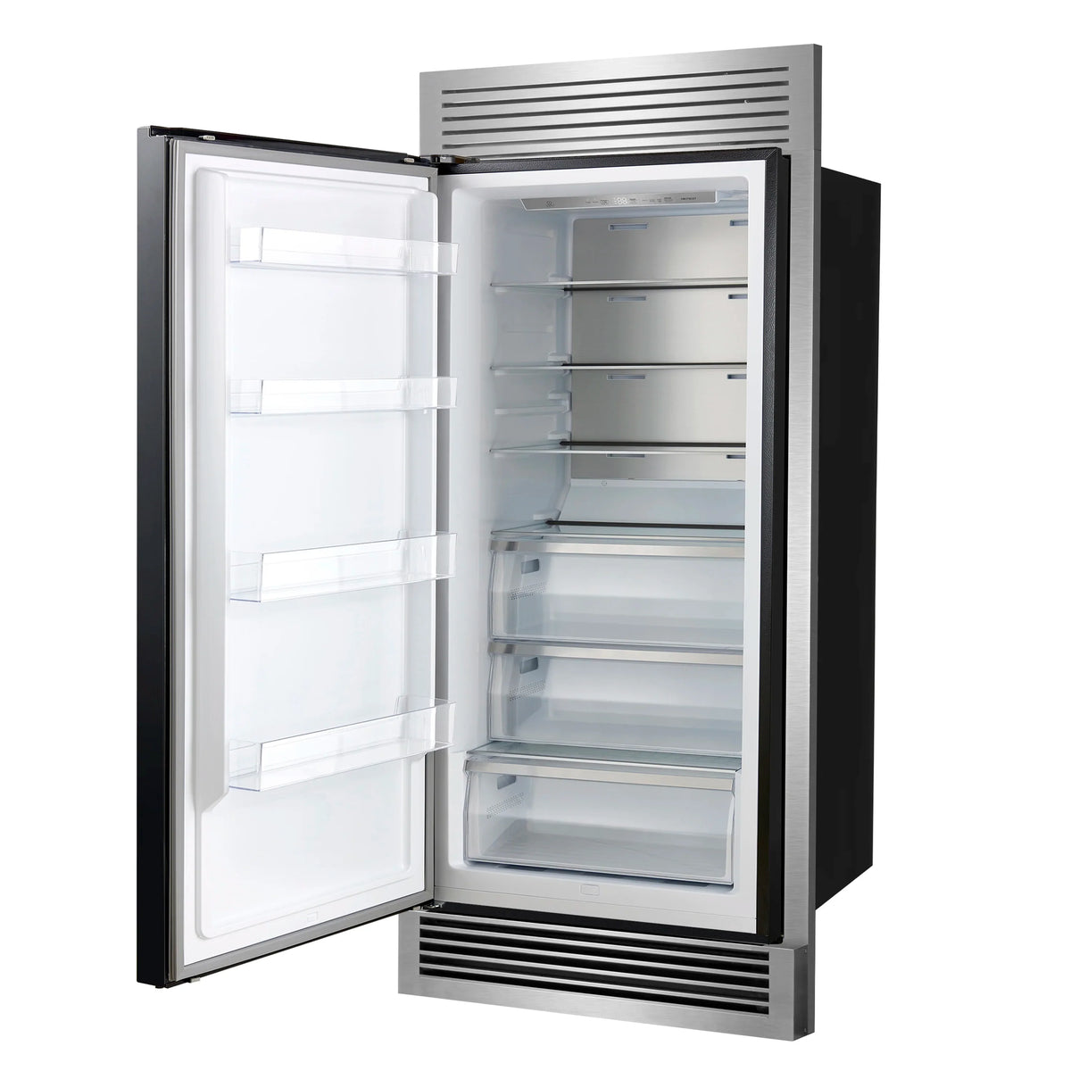 Forno Maderno 28-Inch Built-In 13.6 Cu. Ft. Convertible Refrigerator, Left Swing, Black with Antique Brass Handles and Grille (FFFFD1722-32LSG-BLK)