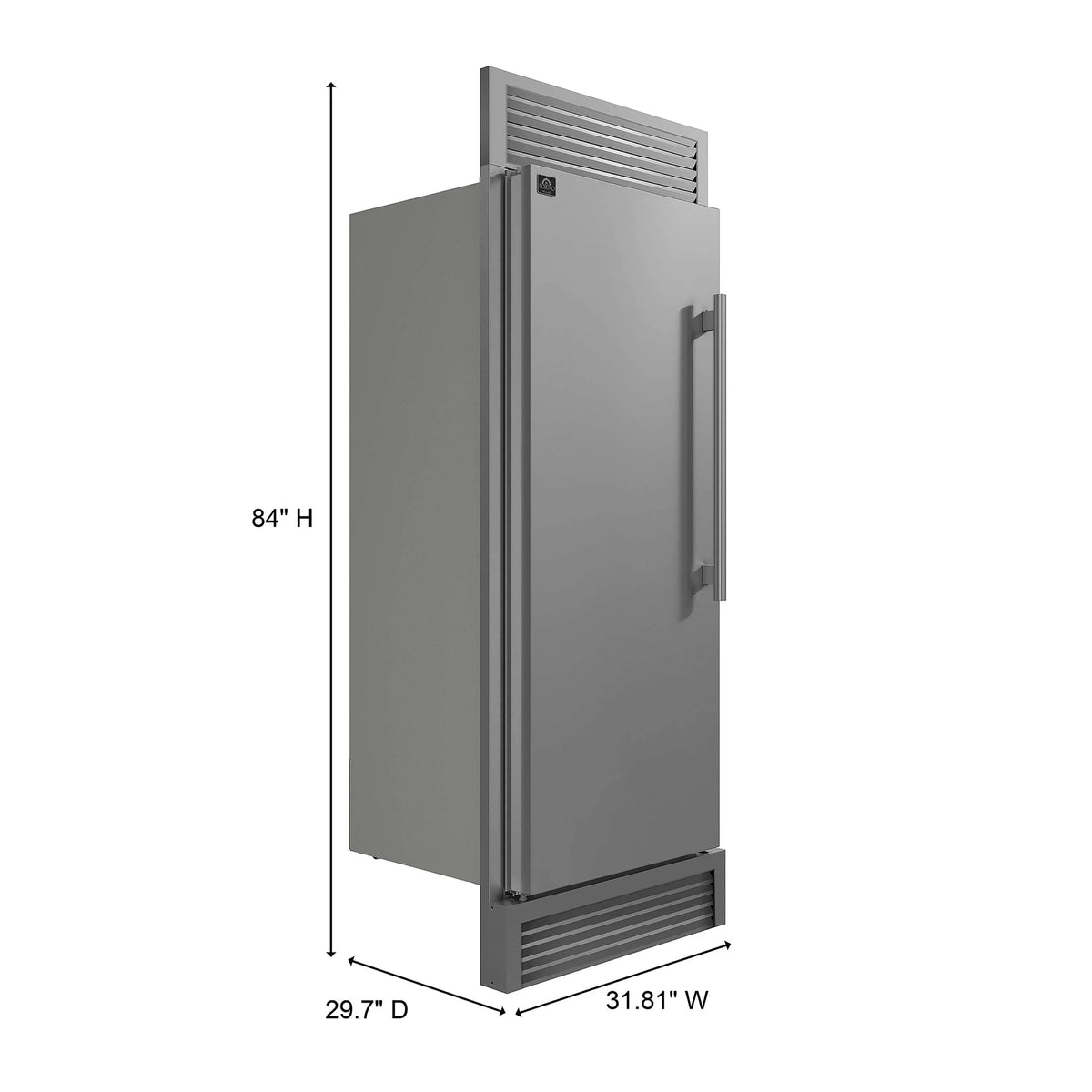 Forno Maderno 28-Inch Built-In 13.6 Cu. Ft. Convertible Refrigerator, Left Swing, Decorative Grille, Stainless Steel (FFFFD1722-32LSG)