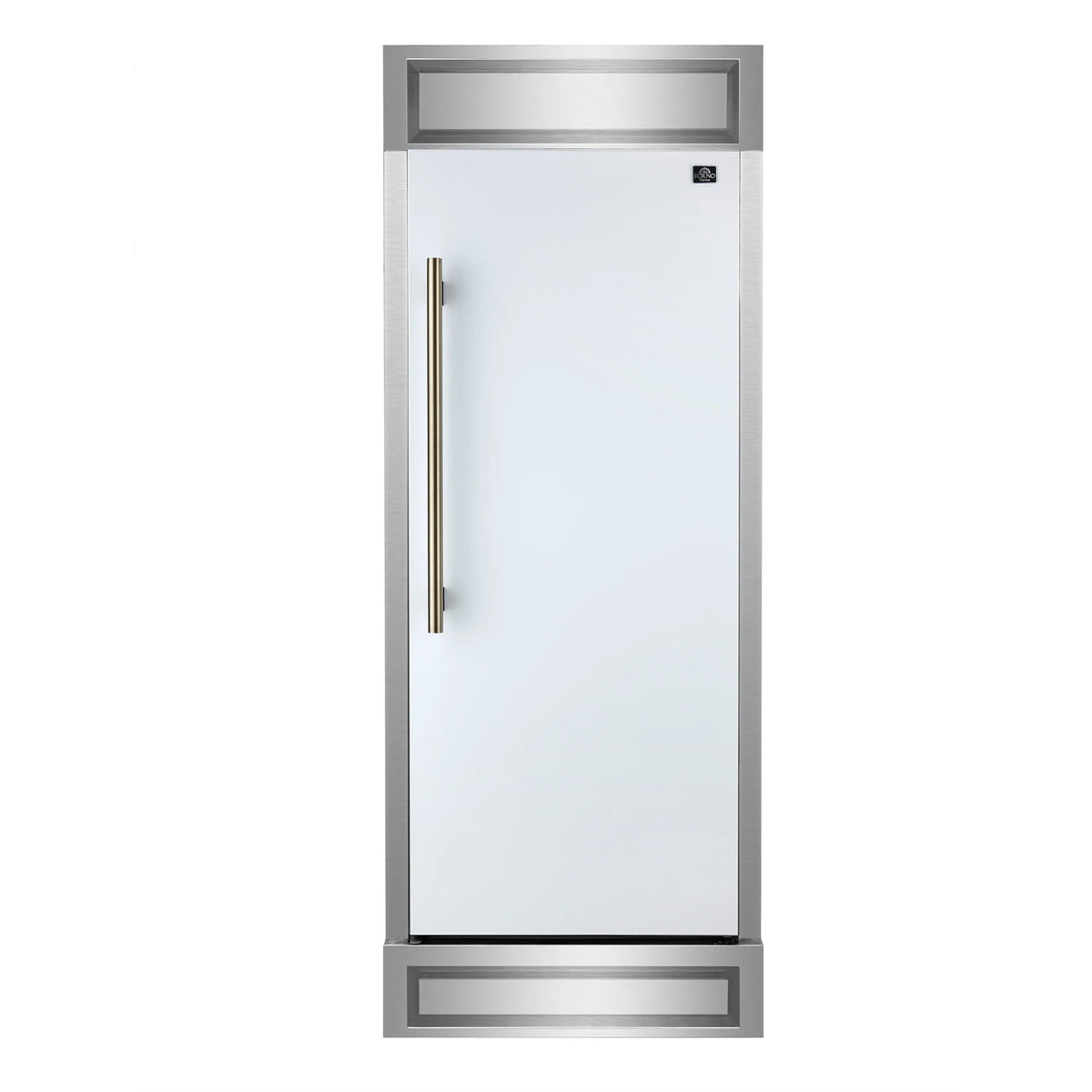Forno Maderno 28-Inch Built-In 13.6 Cu.Ft. Convertible Refrigerator in White with Antique Brass Handle, Right Swing with Decorative Grille (FFFFD1722-32RMG-WHT)