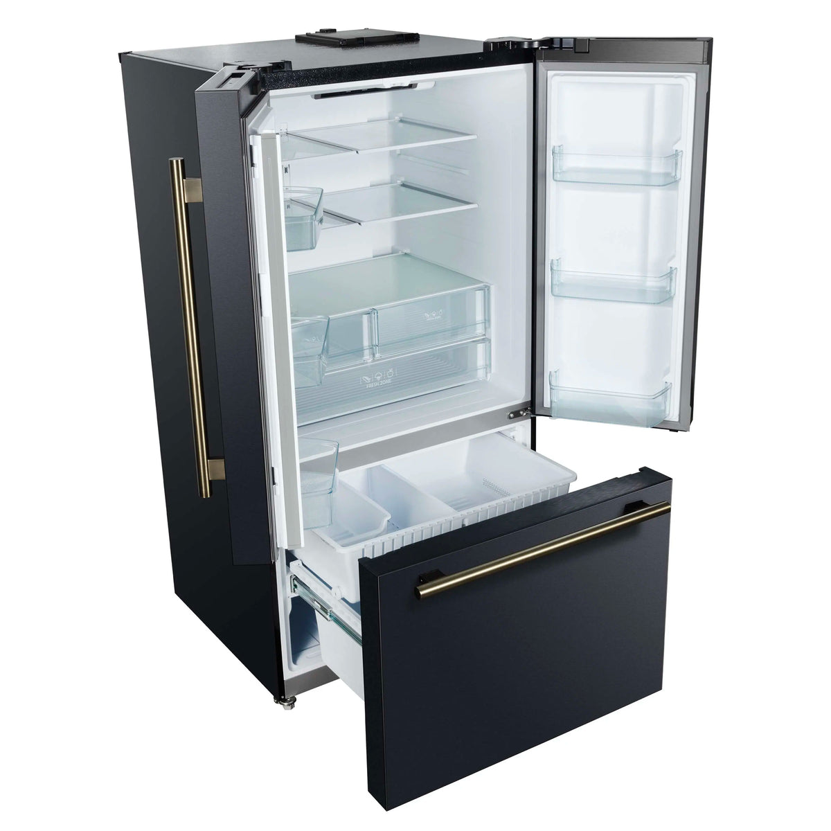 Forno Rivello 36-Inch French Door Refrigerator, 27.4 Cu. Ft., Internal Water Dispenser, Black with Antique Brass Handles (FFFFD1783-36BLK)