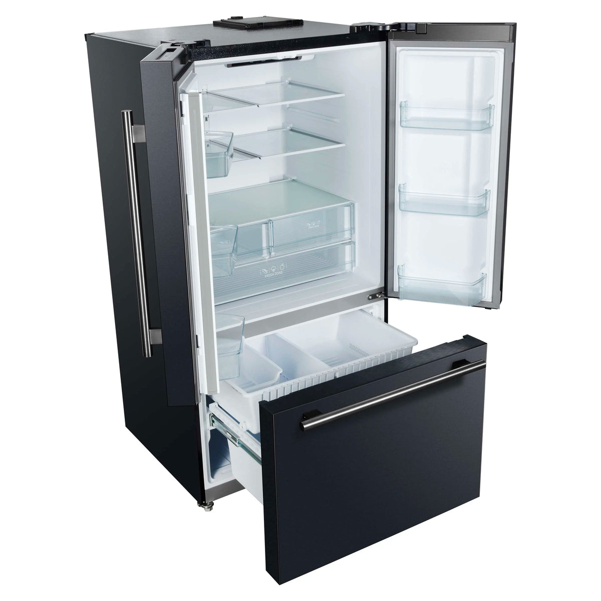 Forno Rivello 36-Inch French Door Refrigerator, 27.4 Cu. Ft., Internal Water Dispenser, Black with Antique Brass Handles (FFFFD1783-36BLK)