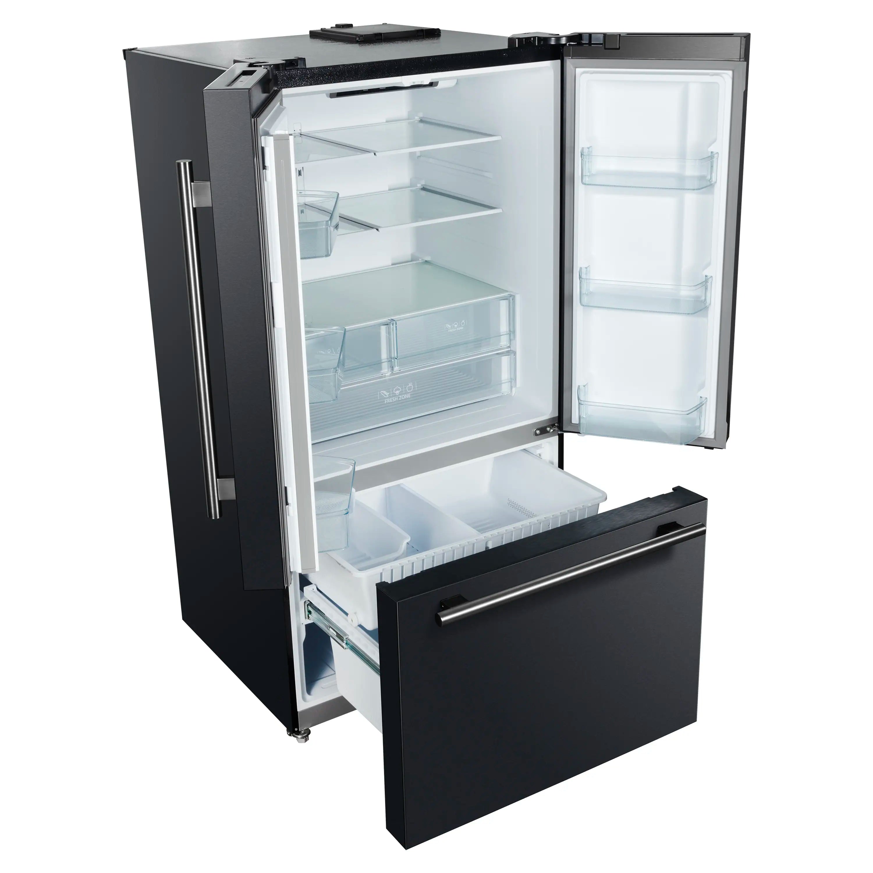 Forno Rivello 36-Inch French Door 27.4 Cu. Ft. Refrigerator with Internal Water Dispenser in Black with Stainless Steel Handles (FFFFD1783-36BLK)