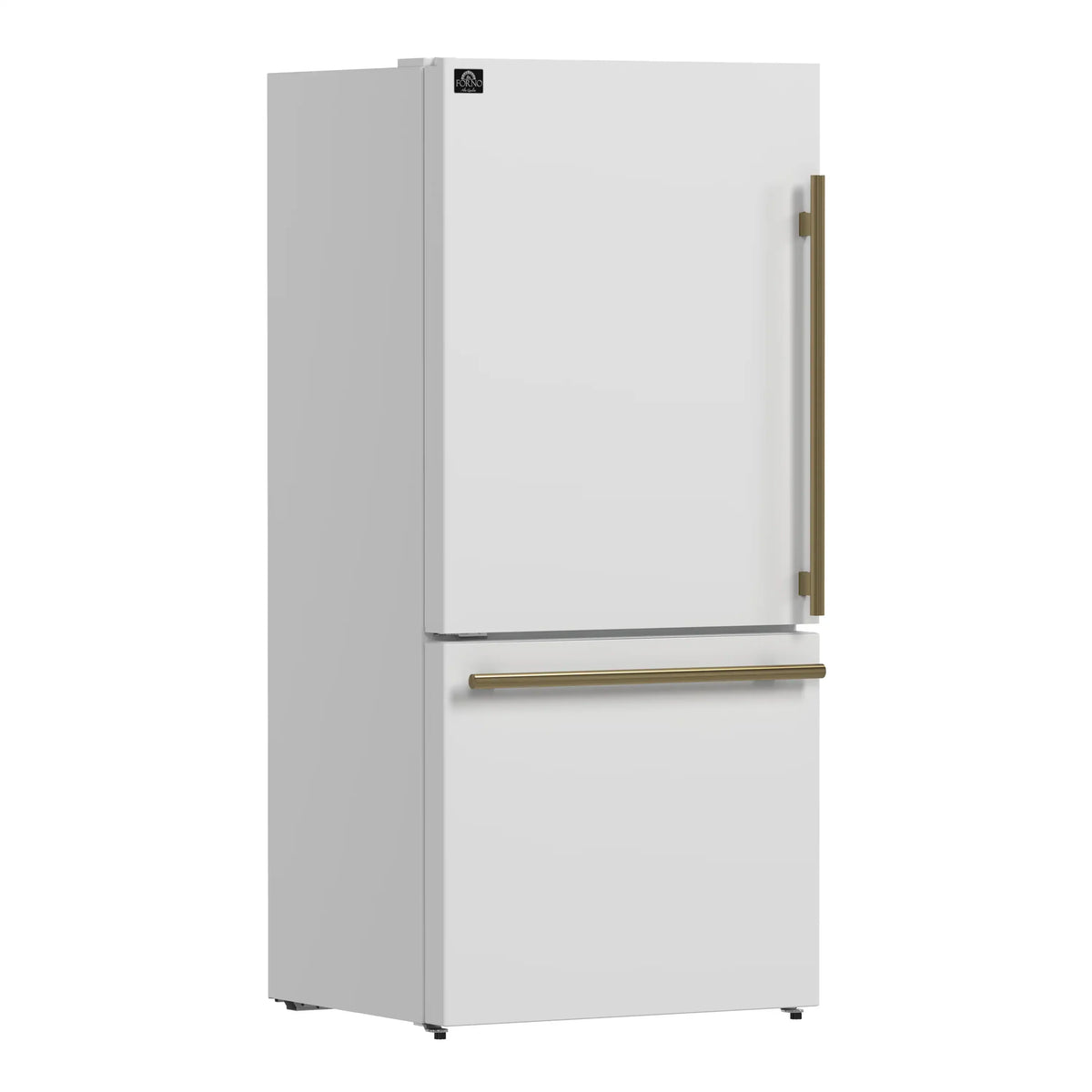 Forno Milano Espresso 31-Inch Freestanding Bottom Freezer Refrigerator, 17.2 Cu. Ft., Left Hinge, White with Antique Brass Handle (FFFFD1786-31WHT)