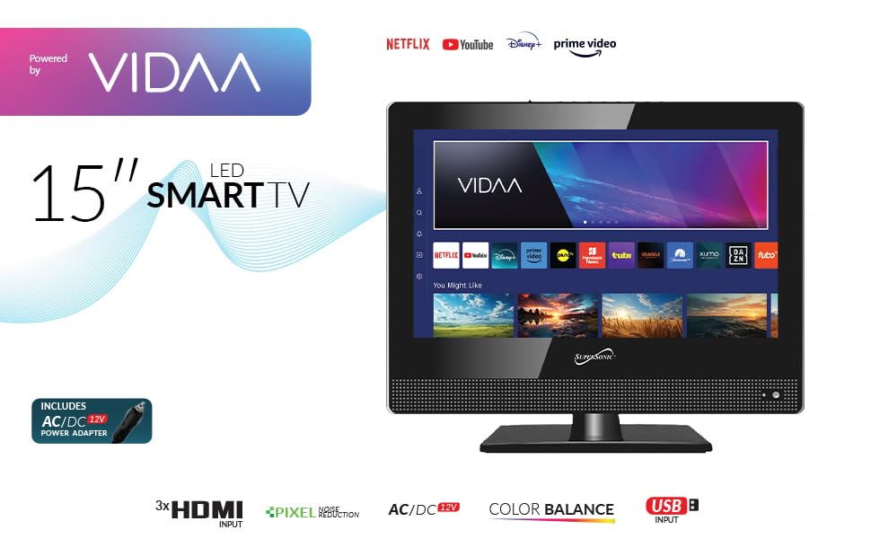 Supersonic 15.6-Inch 1080p Smart LED TV, Wi-Fi, HDMI ARC, Built-In Speakers (SC-1520VTV)