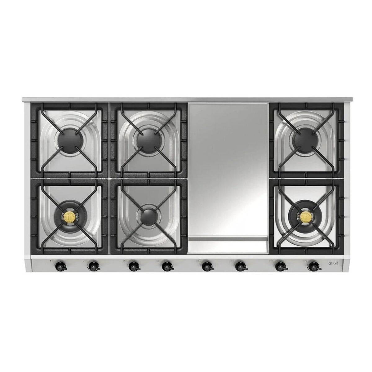 ILVE Nostalgie II 48-Inch Built-In Propane Cooktop, 8 Burners, Griddle, Stainless Steel (UHCP1265FNSSBLP)