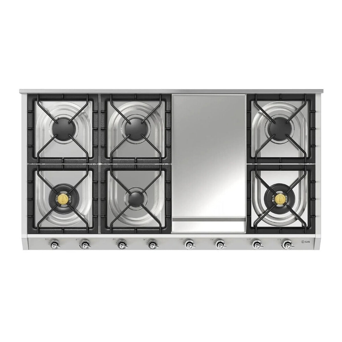 ILVE Nostalgie II 48-Inch Built-In Propane Cooktop, 8 Burners, Griddle, Stainless Steel (UHCP1265FNSSCLP)