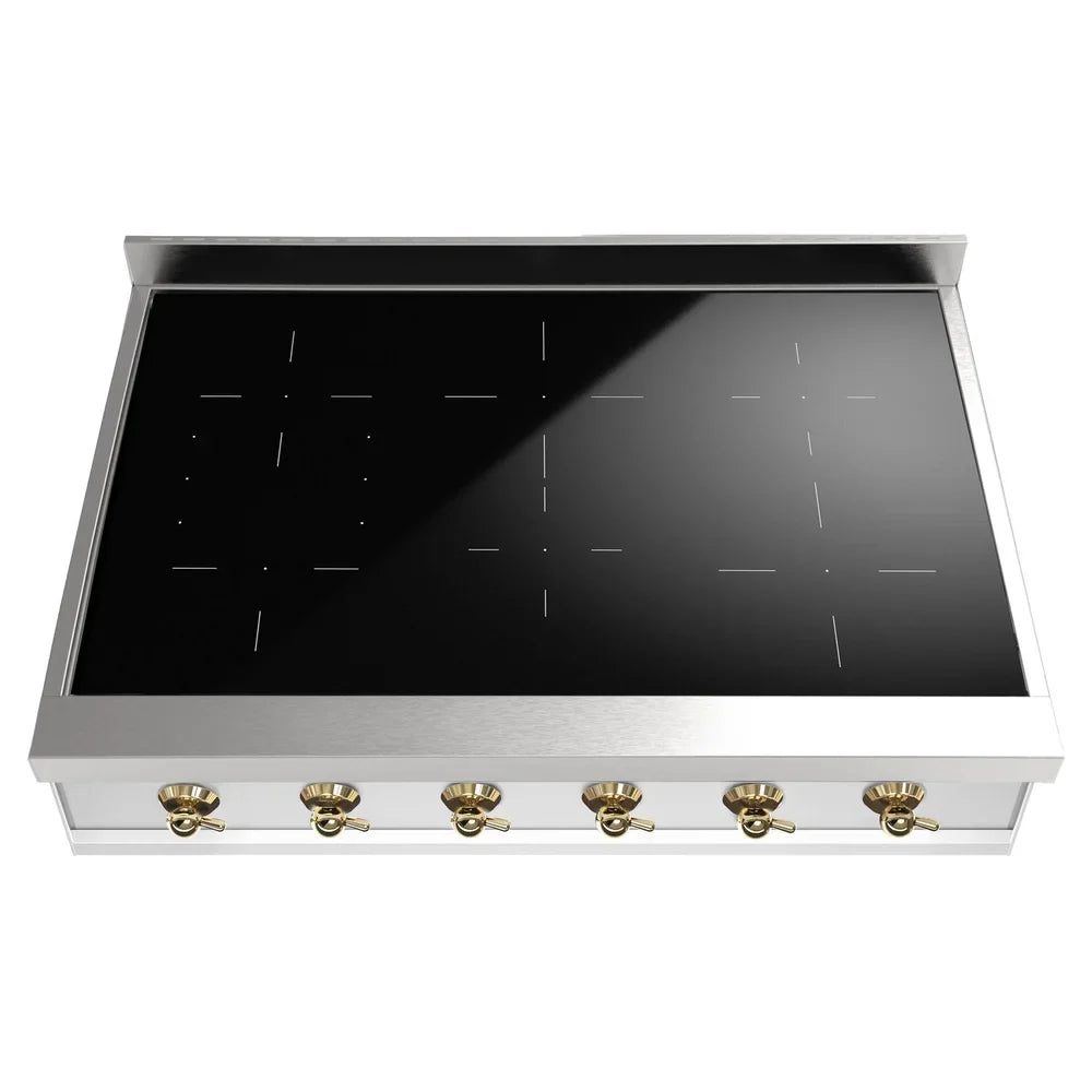 ILVE Nostalgie II 36-Inch Built-In Induction Rangetop, Stainless Steel and Brass (UHCPI366NSSG)