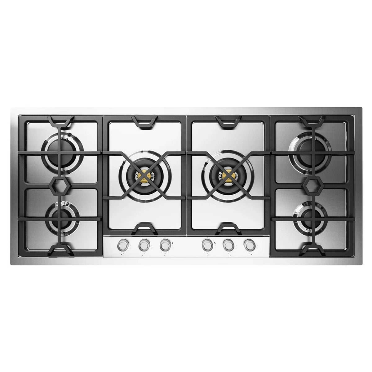 ILVE Panoramagic 48-Inch Built-In Gas Cooktop, 6 Sealed Total Black Brass Burners, Stainless Steel (UHCPMT125SSLP)