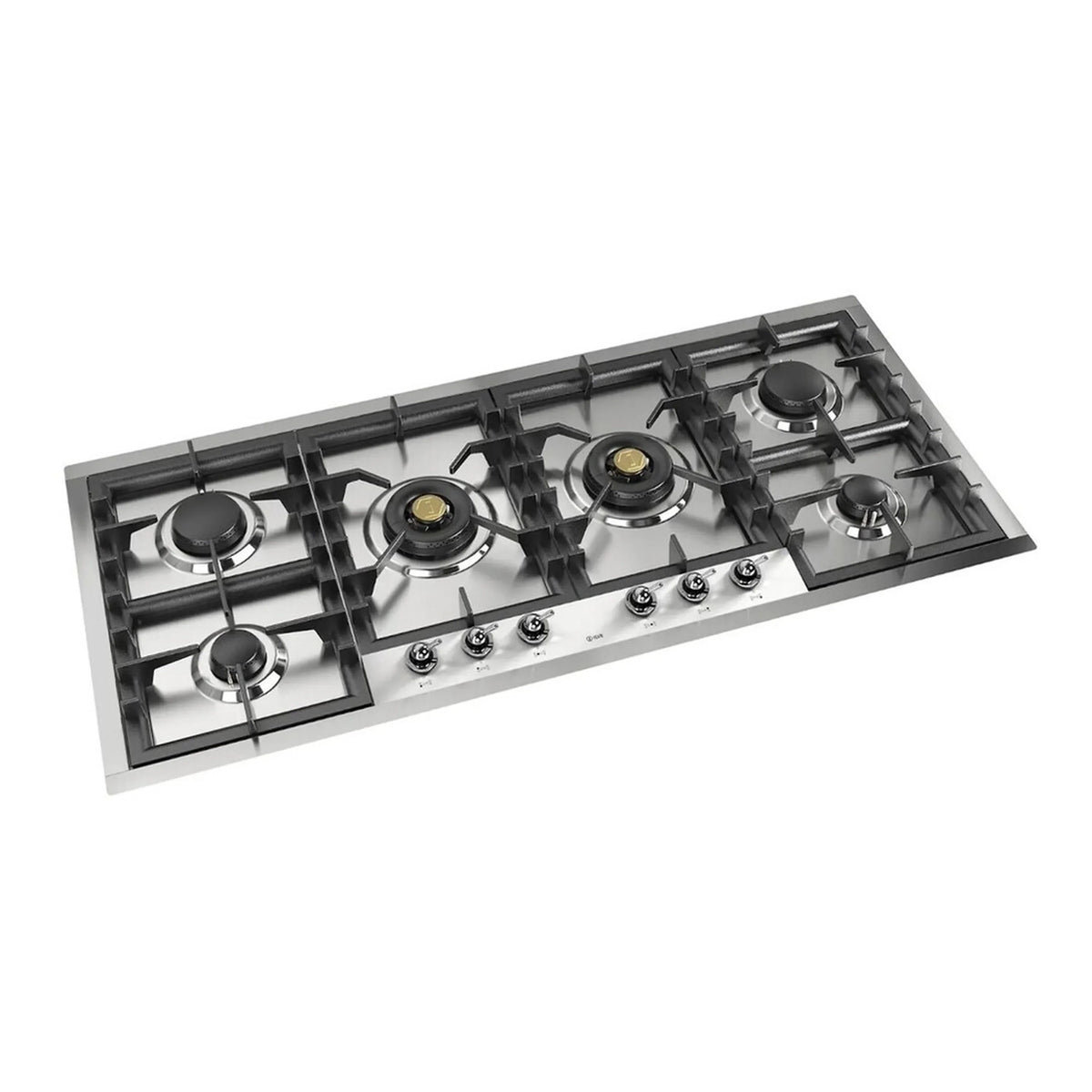 ILVE Nostalgie II 48-Inch Built-In Gas Cooktop, Total Black Brass Burners, Stainless Steel (UHCPT125NSSCLP)