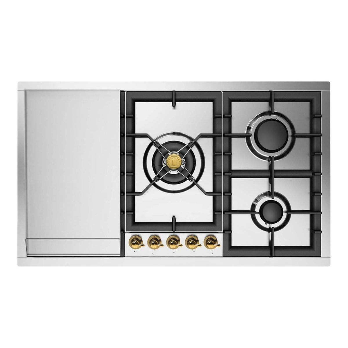 ILVE Nostalgie II 36-Inch Built-In Natural Gas Cooktop, Total Black Brass Burners, Stainless Steel (UHCPT95FNSSG)