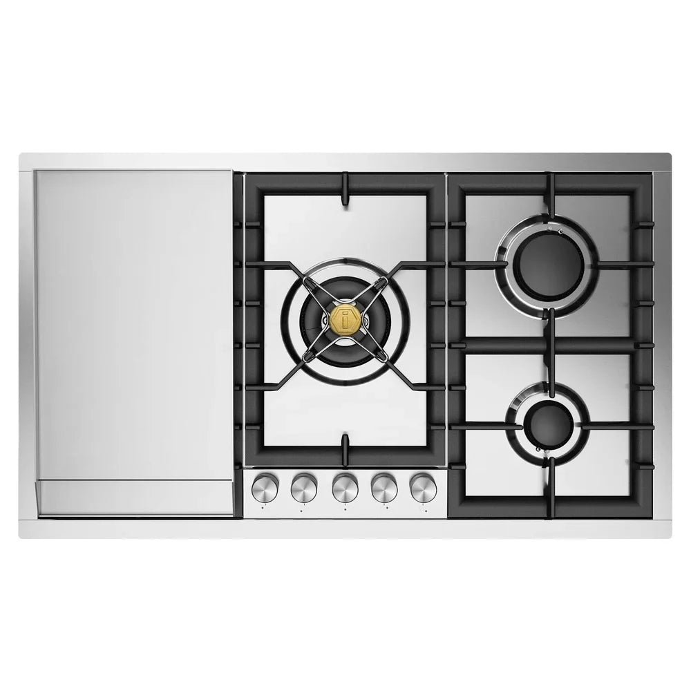 ILVE Professional Plus II 36-Inch Built-In Propane Gas Cooktop, Total Black Brass Burners, Stainless Steel (UHCPT95FSSLP)