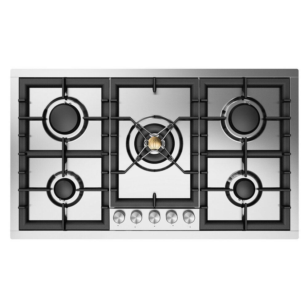 ILVE Professional Plus II 36-Inch Built-In Natural Gas Cooktop, Total Black Brass Burners, Stainless Steel (UHCPT95SS)
