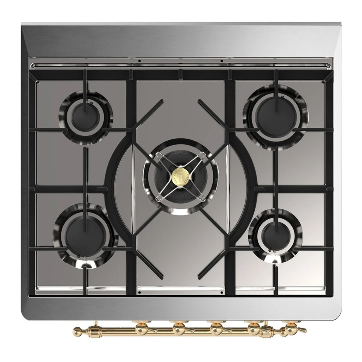 ILVE Majestic III 30-Inch Natural Gas Dual Fuel Range, 5 Burners, Triple Glass Door Oven, Antique White with Brass Trim (UM30NR3AWG)